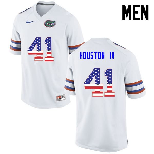 Men's NCAA Florida Gators James Houston IV #41 Stitched Authentic USA Flag Fashion Nike White College Football Jersey CCP0465DR